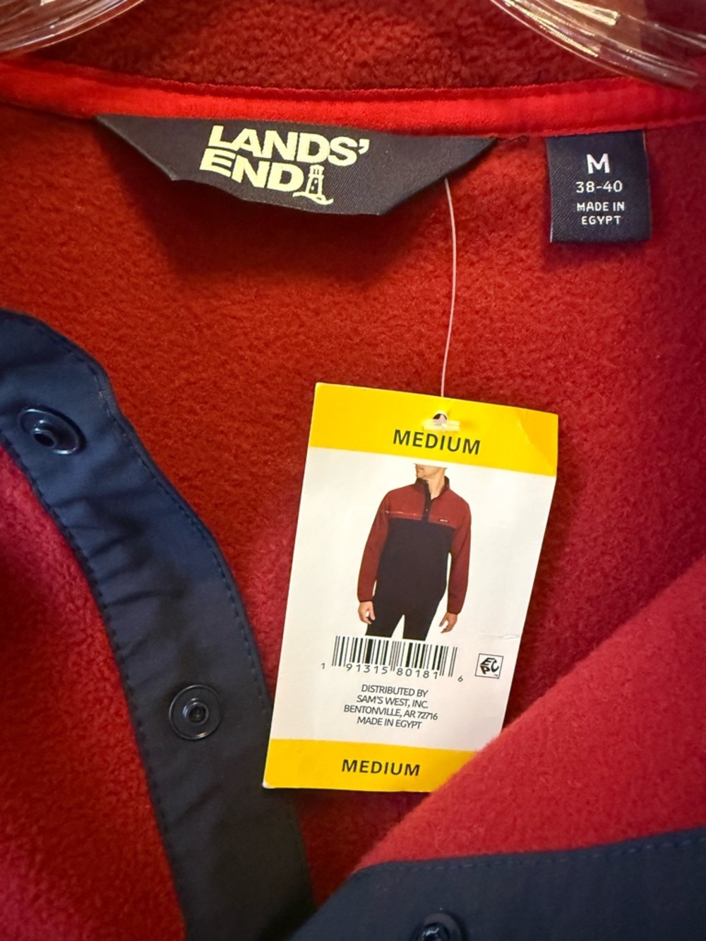 Land’s End Men Colorblock Burgundy Red Soft Fleece MD Quarter Button Sweater NWT - Picture 9 of 14